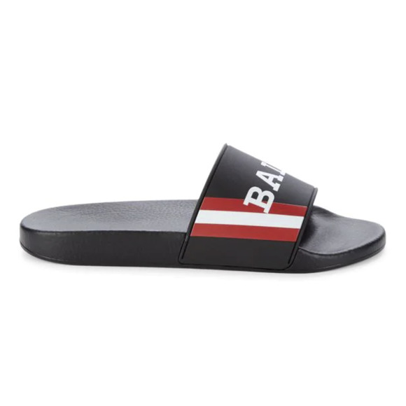 NIB $195 Bally Men\'s Slide Rubber Black Simon Logo Sandals 11 US 6234034